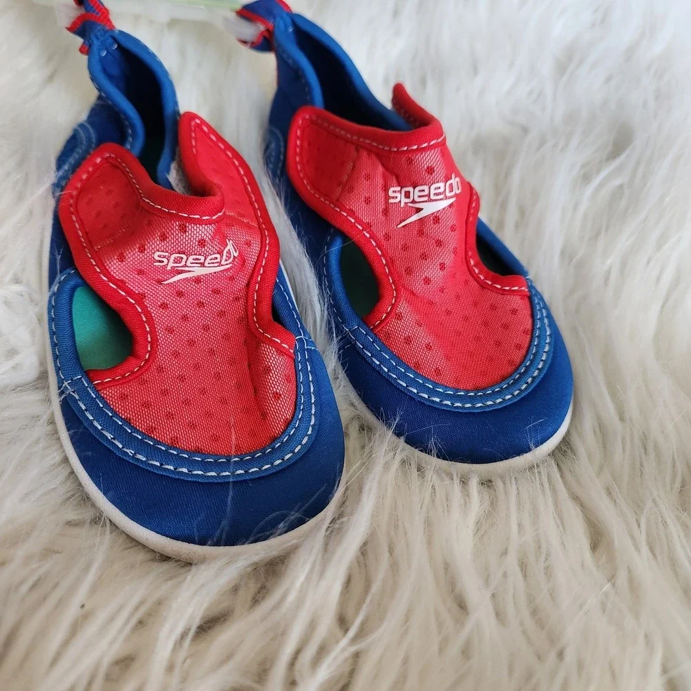 Speedo Hybrid Water Shoes Boys‎ Swim Shoes Blue & Red Sz M 7/8 Kids NWT